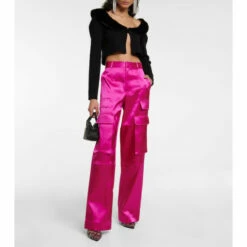 Frame High-rise Wide-leg Satin Cargo Pants